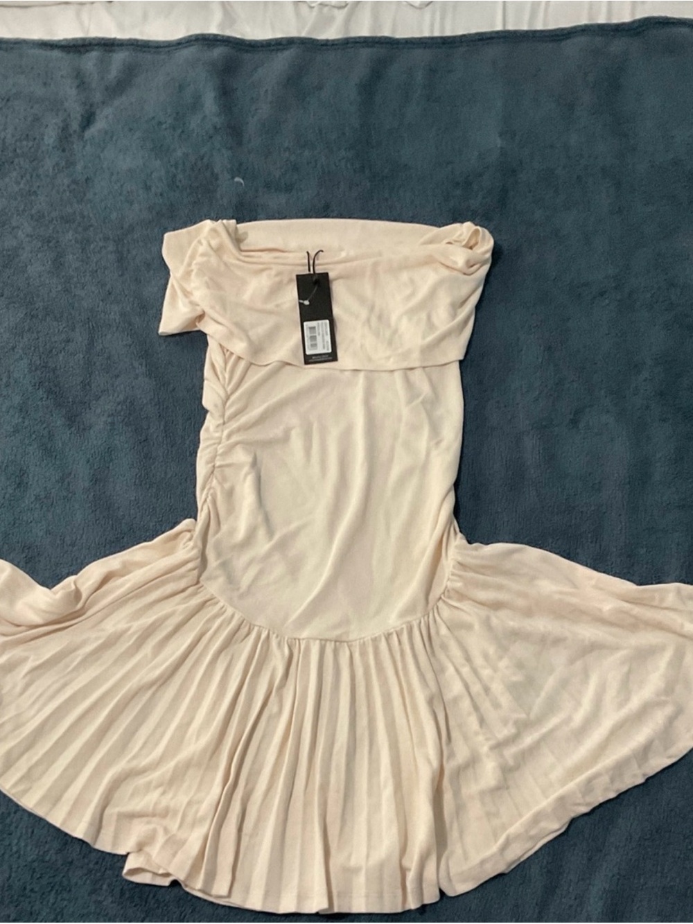 Lioness Strapless Pleated Hem Dress in Pale Blush